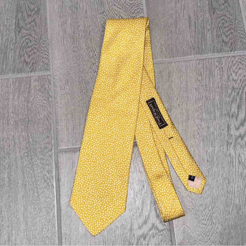 Paul Stuart 100% Silk Necktie Men’s Yellow White Polka Dots Made In USA